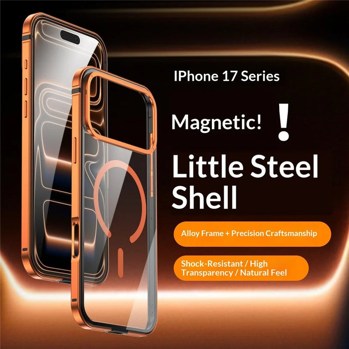 For iPhone 17 Pro Magnetic Case Alloy + TPU + PC Clear Ultra-Thin Phone Cover - Orange - 5
