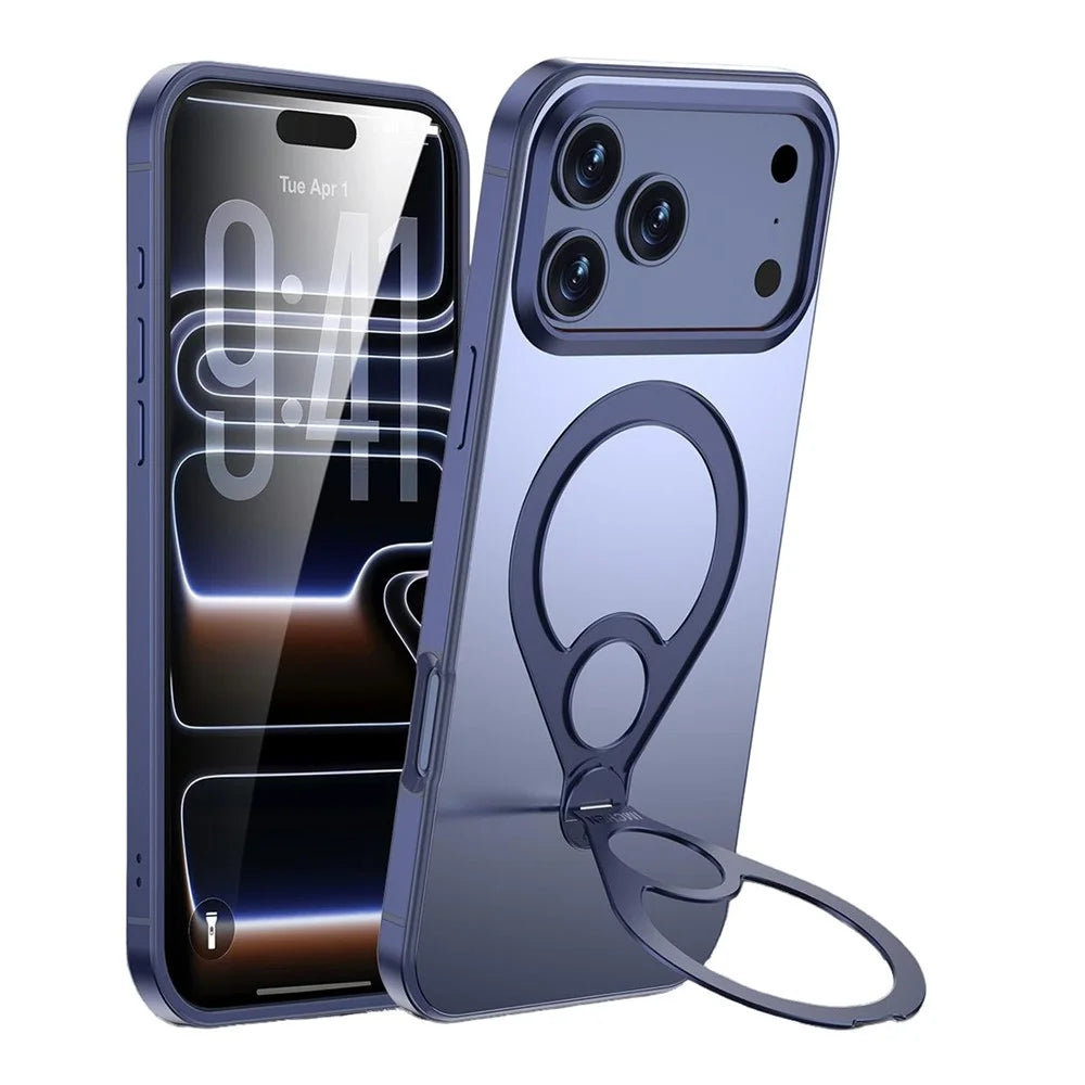 IM-CHEN For iPhone 17 Pro Magnetic Case Tennis Racket Kickstand Metal + PC Shockproof Phone Cover - Blue - 1