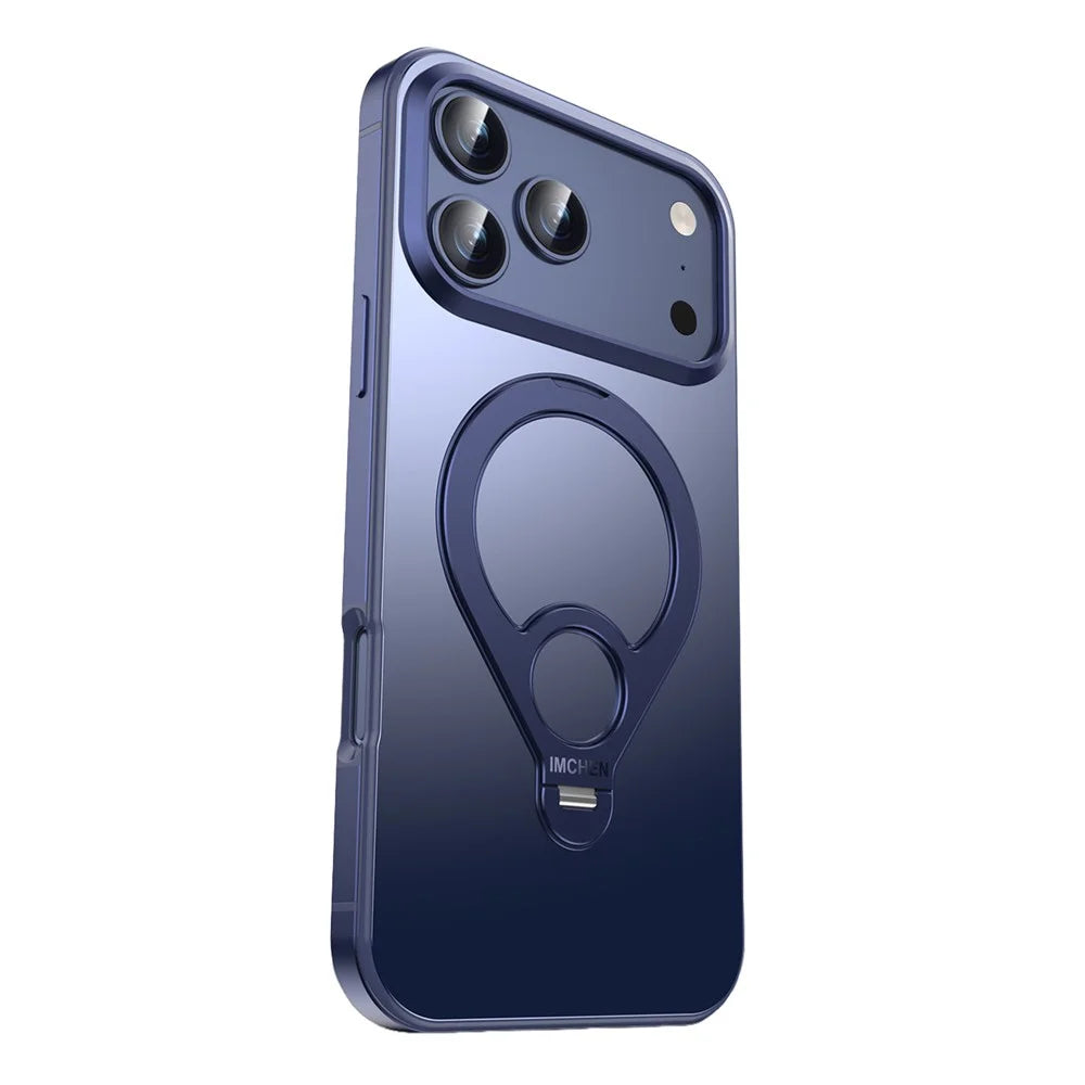 IM-CHEN For iPhone 17 Pro Magnetic Case Tennis Racket Kickstand Metal + PC Shockproof Phone Cover - Blue - 2