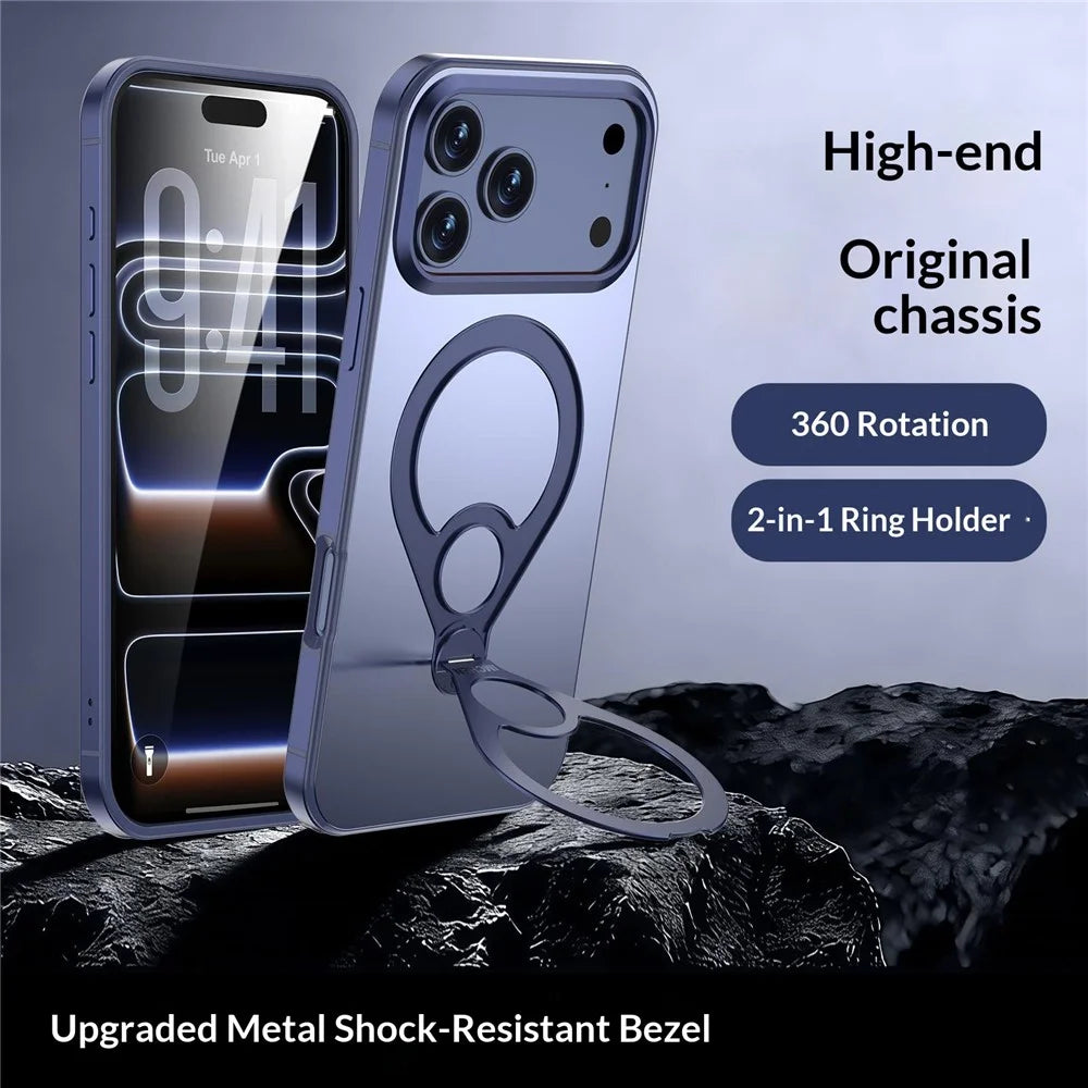 IM-CHEN For iPhone 17 Pro Magnetic Case Tennis Racket Kickstand Metal + PC Shockproof Phone Cover - Blue - 3