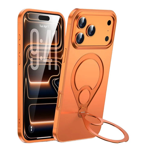 IM-CHEN For iPhone 17 Pro Max Magnetic Case Tennis Racket Kickstand Metal + PC Shockproof Phone Cover - Orange - 1