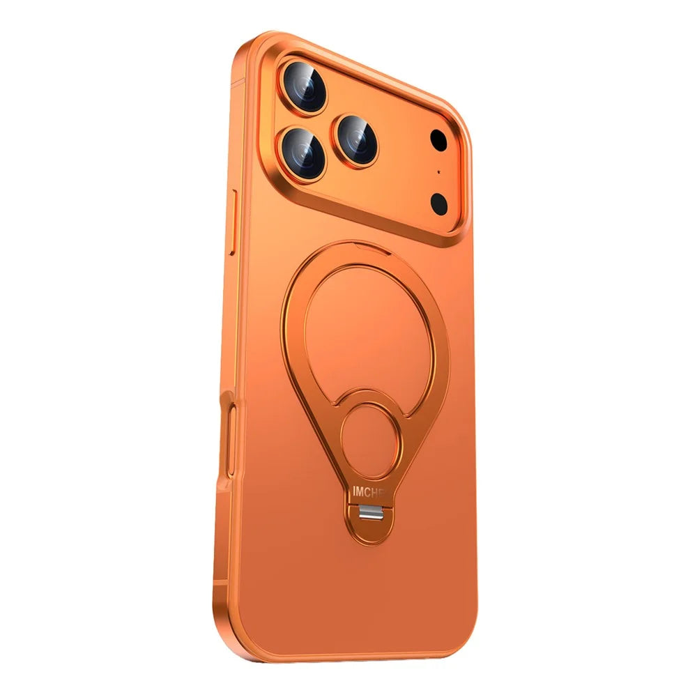 IM-CHEN For iPhone 17 Pro Max Magnetic Case Tennis Racket Kickstand Metal + PC Shockproof Phone Cover - Orange - 2