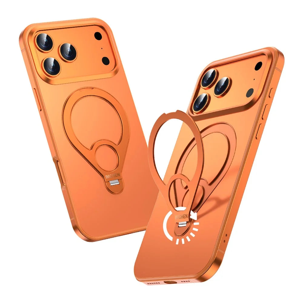 IM-CHEN For iPhone 17 Pro Max Magnetic Case Tennis Racket Kickstand Metal + PC Shockproof Phone Cover - Orange - 7
