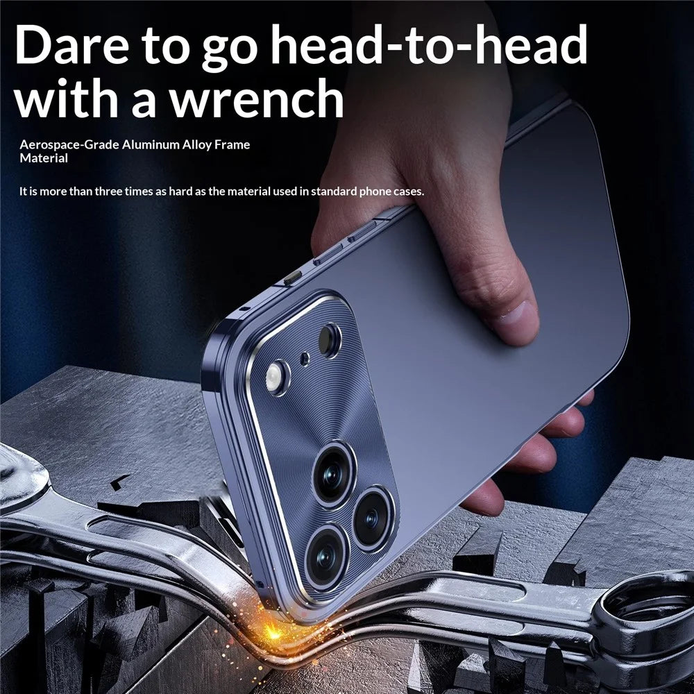 For iPhone 17 Pro Case Magnetic 2 in 1 Matte Acrylic + Aluminum Alloy Shockproof Phone Cover - Blue - 3