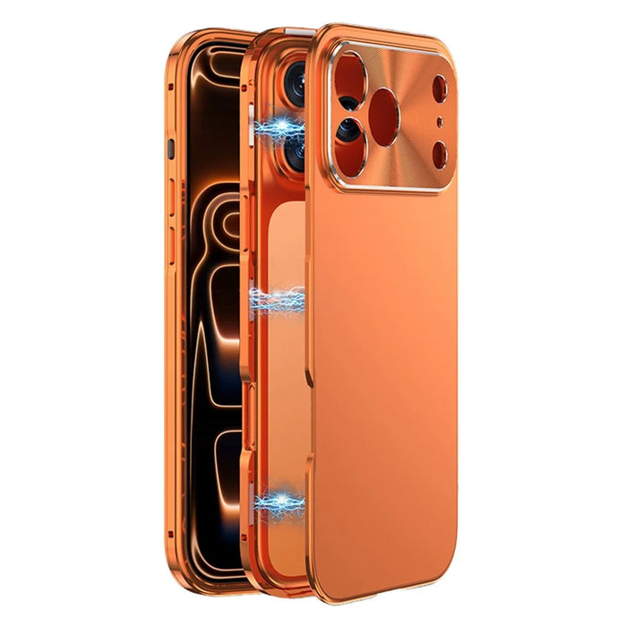 For iPhone 17 Pro Max Case Magnetic 2 in 1 Matte Acrylic + Aluminum Alloy Shockproof Phone Cover - Orange - 1