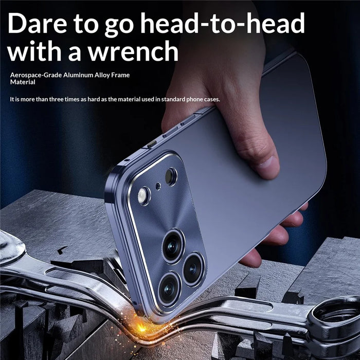 For iPhone 17 Pro Max Case Magnetic 2 in 1 Matte Acrylic + Aluminum Alloy Shockproof Phone Cover - Orange - 2