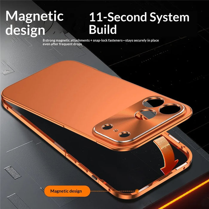 For iPhone 17 Pro Max Case Magnetic 2 in 1 Matte Acrylic + Aluminum Alloy Shockproof Phone Cover - Orange - 4