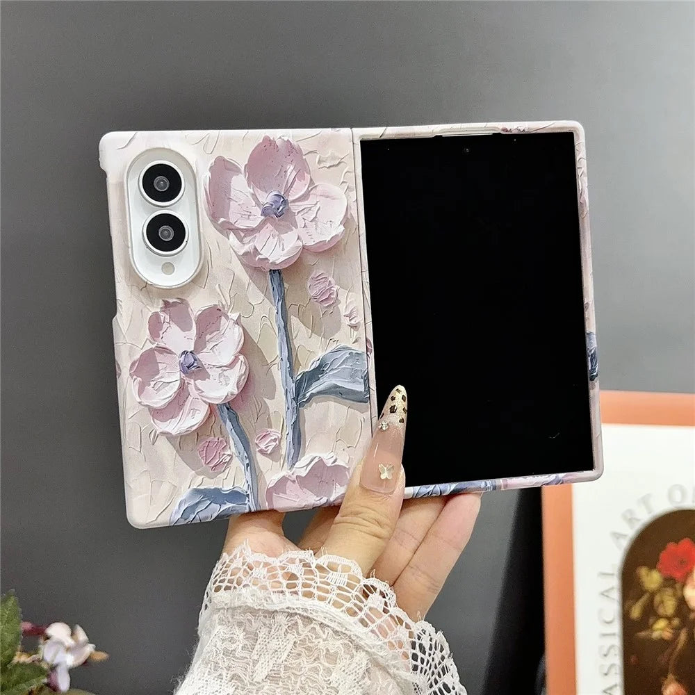 For Samsung Galaxy Z Fold8 Case Embossed Watercolor Floral Hard PC Protective Phone Cover - Watercolour Pink - 2