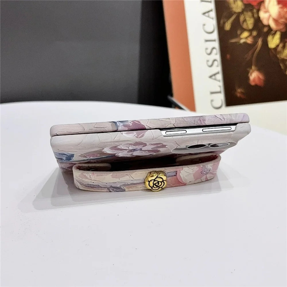 For Samsung Galaxy Z Fold8 Case Embossed Watercolor Floral Hard PC Phone Cover with Wrist Band - Watercolour Pink - 4