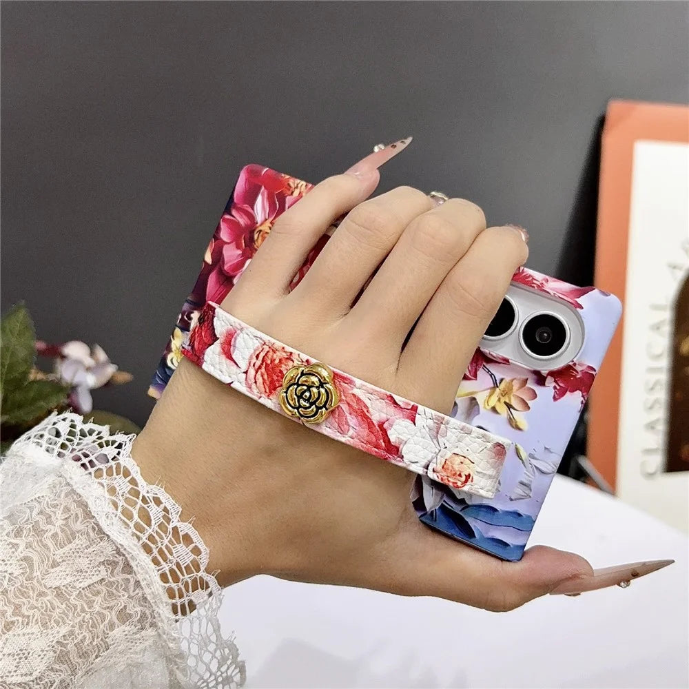 For Samsung Galaxy Z Fold8 Case Embossed Watercolor Floral Hard PC Phone Cover with Wrist Band - Watercolour Pink - 5