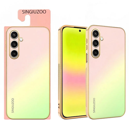 SINGIUZOO For Samsung Galaxy S25 FE Case Electroplated AG Matte Gradient Color PC + TPU Phone Cover - Pink - 1