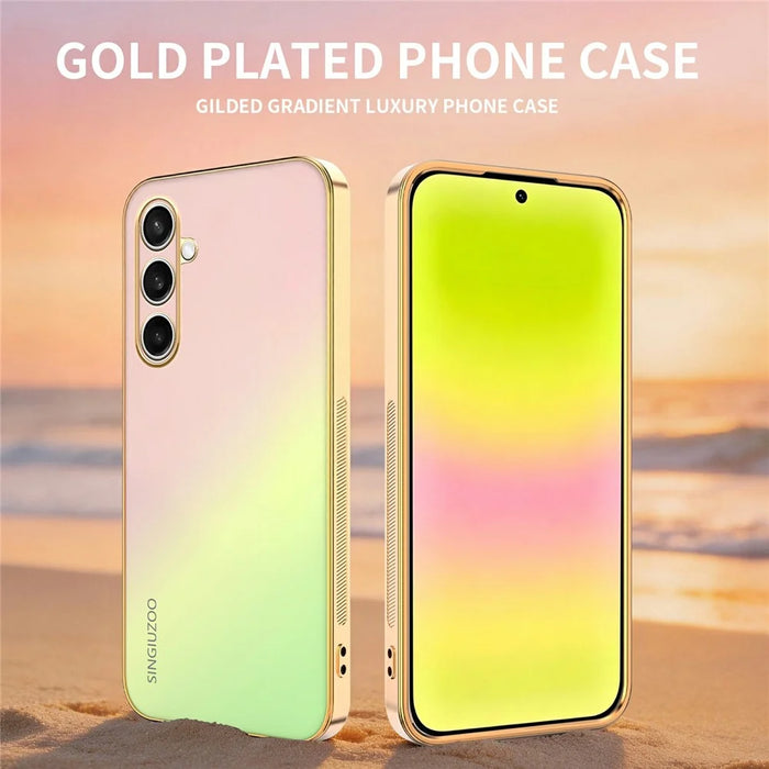 SINGIUZOO For Samsung Galaxy S25 FE Case Electroplated AG Matte Gradient Color PC + TPU Phone Cover - Pink - 2