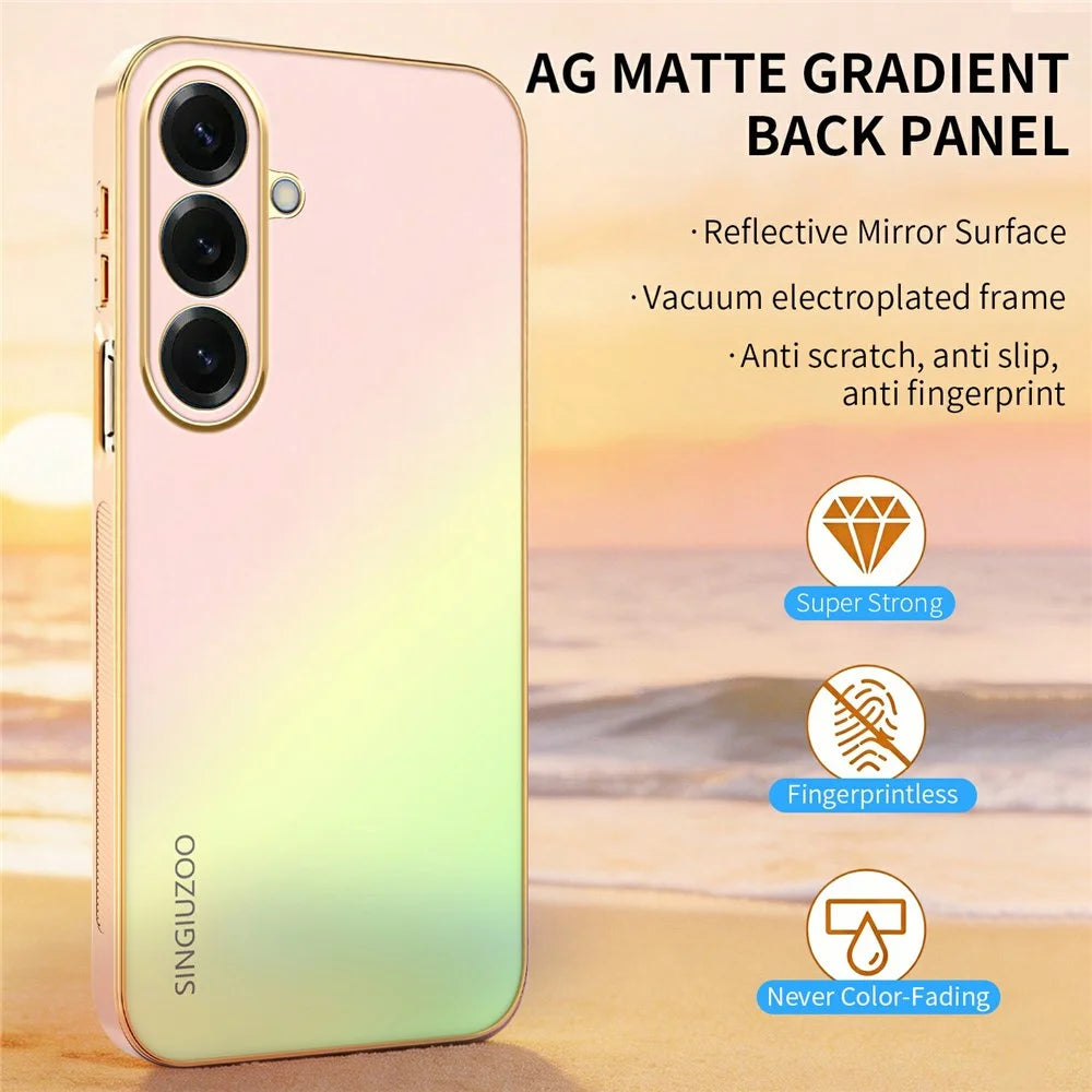 SINGIUZOO For Samsung Galaxy S26 Case Electroplated AG Matte Gradient Color PC + TPU Phone Cover - Pink - 5