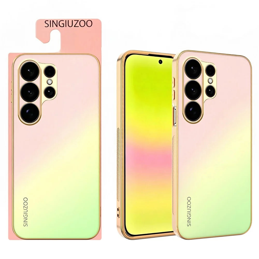 SINGIUZOO For Samsung Galaxy S26 Ultra Case Electroplated AG Matte Gradient Color PC + TPU Phone Cover - Pink - 1