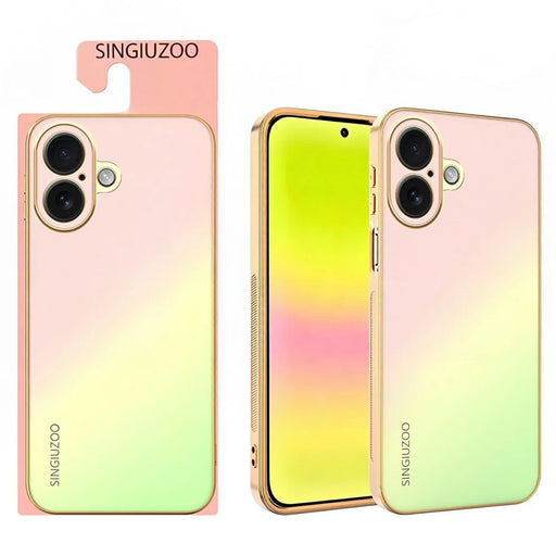 SINGIUZOO For iPhone 16 Case Electroplated AG Matte Gradient Color PC + TPU Phone Cover - Pink - 1