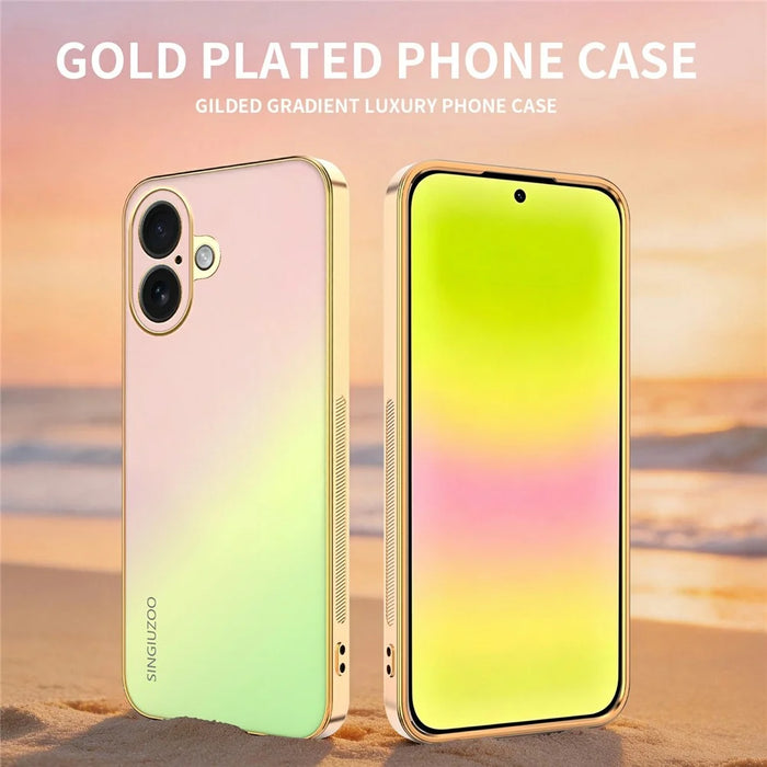 SINGIUZOO For iPhone 16 Case Electroplated AG Matte Gradient Color PC + TPU Phone Cover - Pink - 2