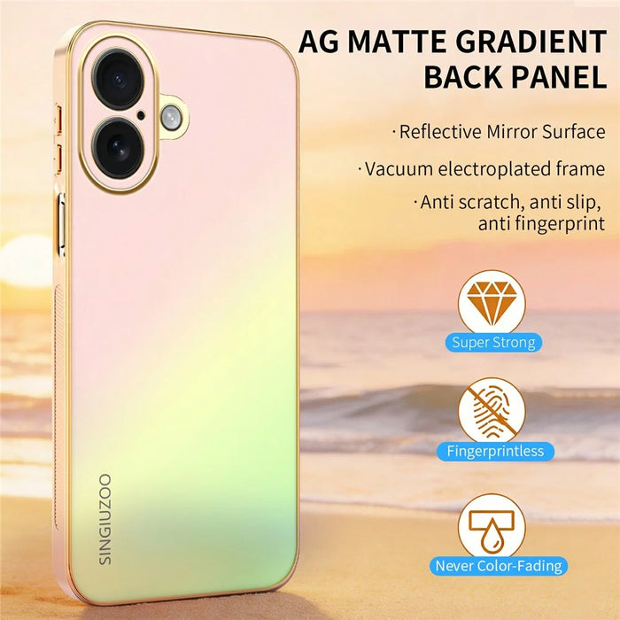 SINGIUZOO For iPhone 16 Case Electroplated AG Matte Gradient Color PC + TPU Phone Cover - Pink - 5