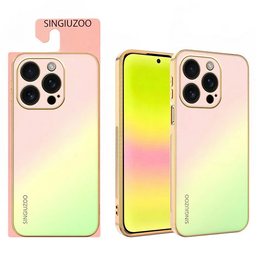 SINGIUZOO For iPhone 16 Pro Case Electroplated AG Matte Gradient Color PC + TPU Phone Cover - Pink - 1