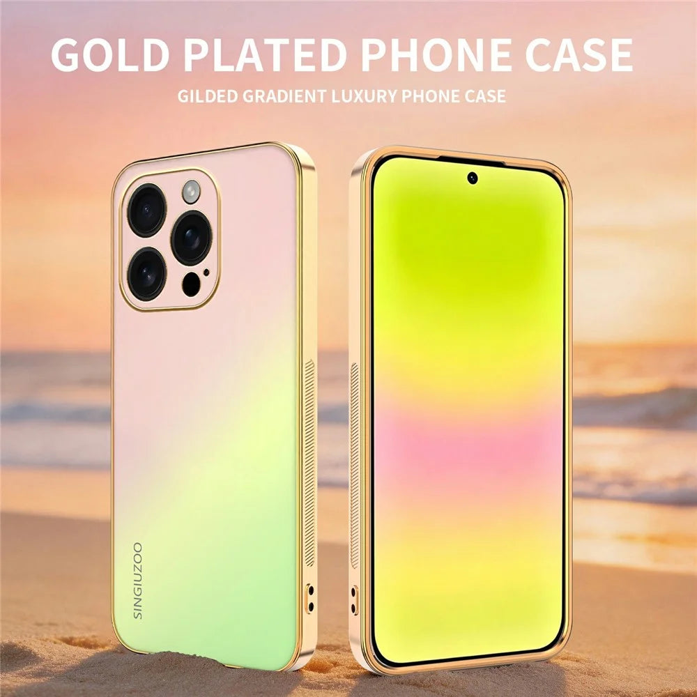 SINGIUZOO For iPhone 16 Pro Case Electroplated AG Matte Gradient Color PC + TPU Phone Cover - Pink - 2