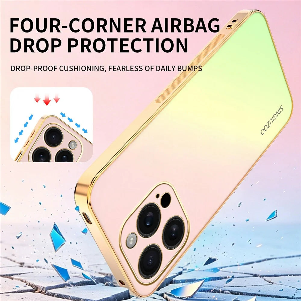 SINGIUZOO For iPhone 16 Pro Case Electroplated AG Matte Gradient Color PC + TPU Phone Cover - Pink - 3