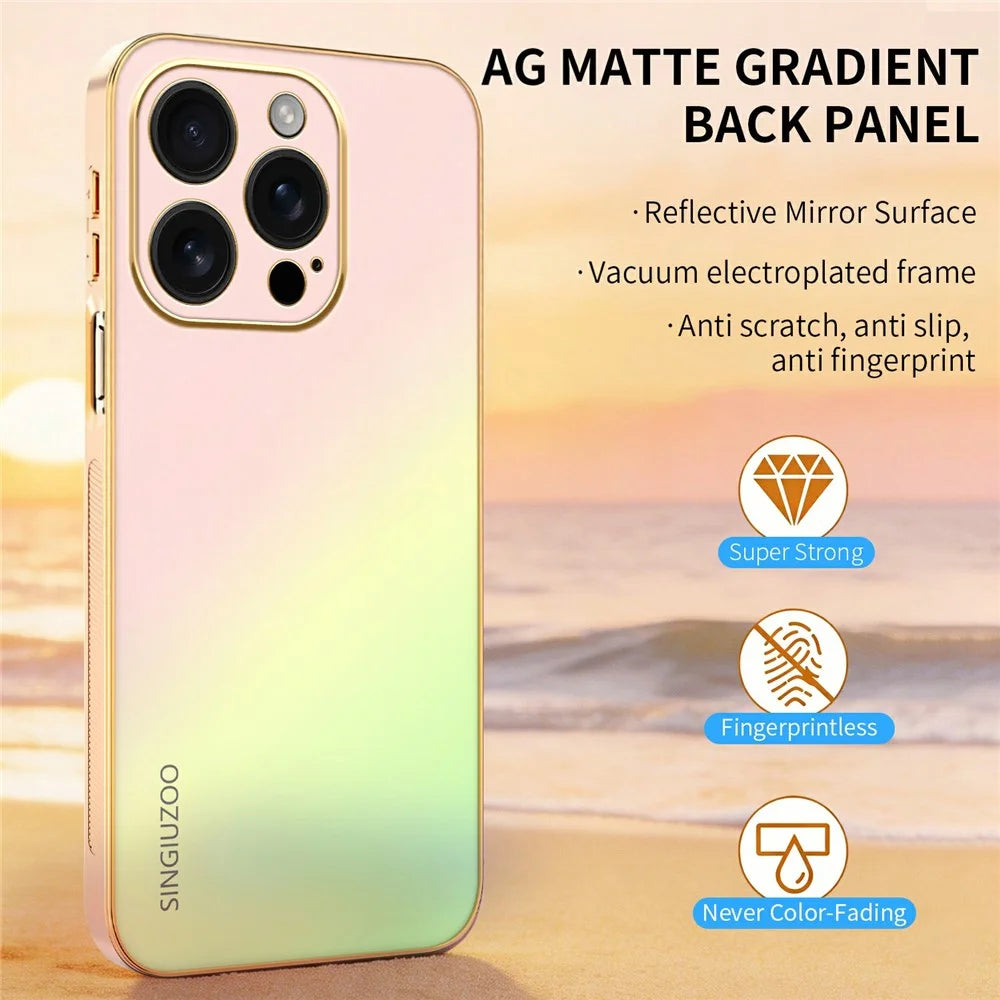 SINGIUZOO For iPhone 16 Pro Case Electroplated AG Matte Gradient Color PC + TPU Phone Cover - Pink - 5