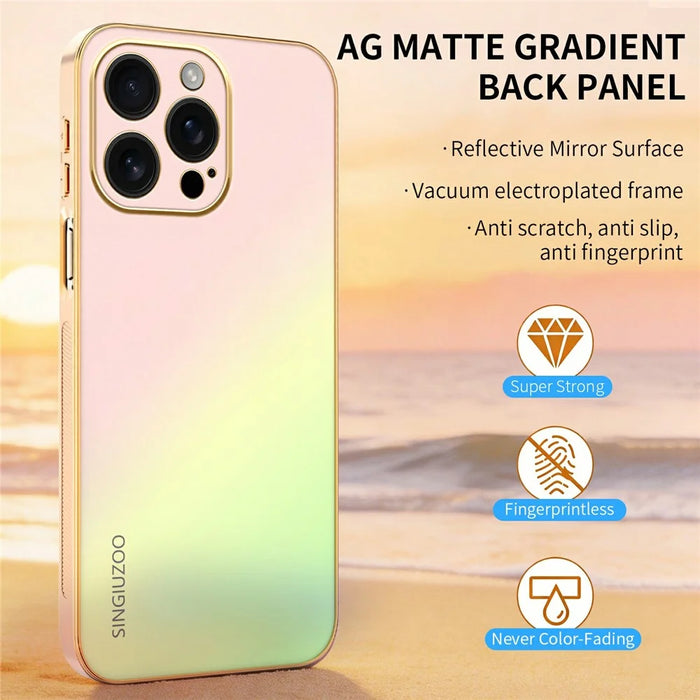 SINGIUZOO For iPhone 16 Pro Max Case Electroplated AG Matte Gradient Color PC + TPU Phone Cover - Pink - 5