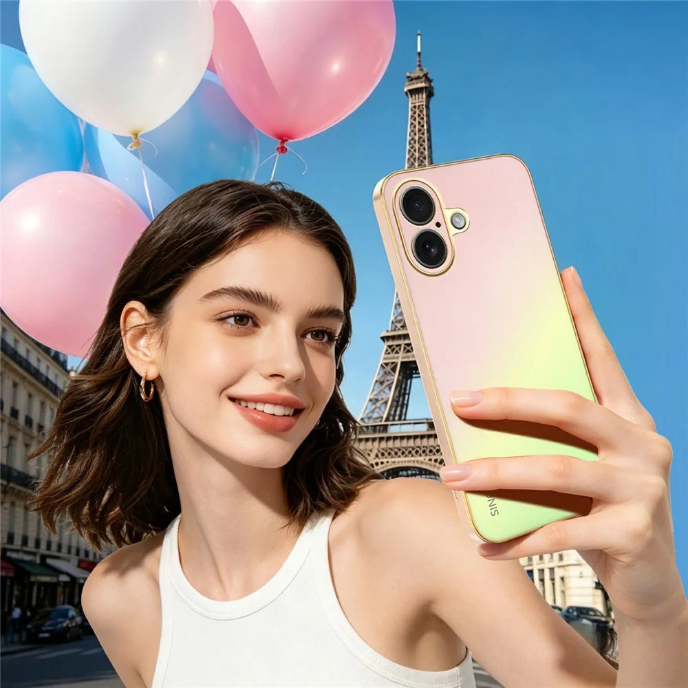 SINGIUZOO For iPhone 17 Case Electroplated AG Matte Gradient Color PC + TPU Phone Cover - Pink - 7