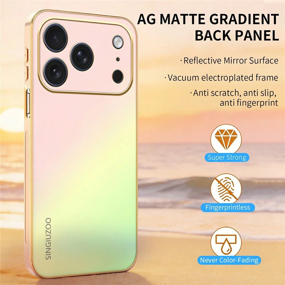 SINGIUZOO For iPhone 18 Pro  /  17 Pro Case Electroplated AG Matte Gradient Color PC + TPU Phone Cover - Pink - 5
