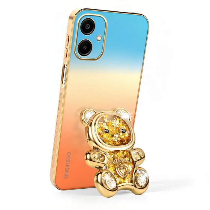 SINGIUZOO For Samsung Galaxy A06 4G Case Glitter Bear Kickstand Electroplated Gradient Color PC + TPU Phone Cover - Orange - 3