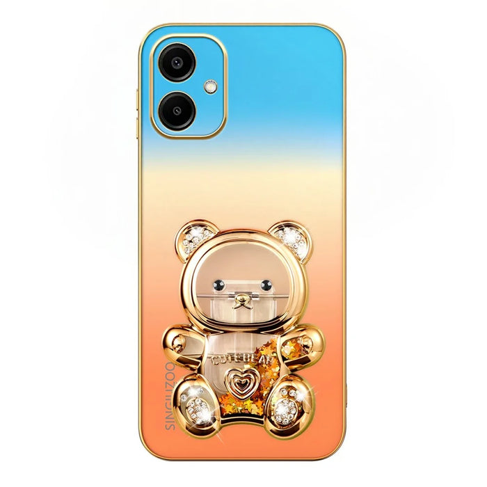 SINGIUZOO For Samsung Galaxy A06 4G Case Glitter Bear Kickstand Electroplated Gradient Color PC + TPU Phone Cover - Orange - 4