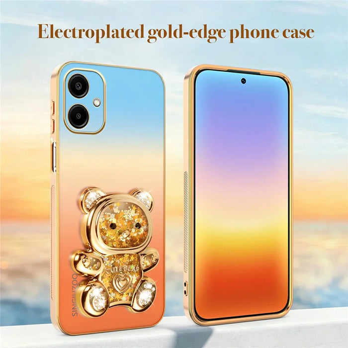 SINGIUZOO For Samsung Galaxy A06 4G Case Glitter Bear Kickstand Electroplated Gradient Color PC + TPU Phone Cover - Orange - 5