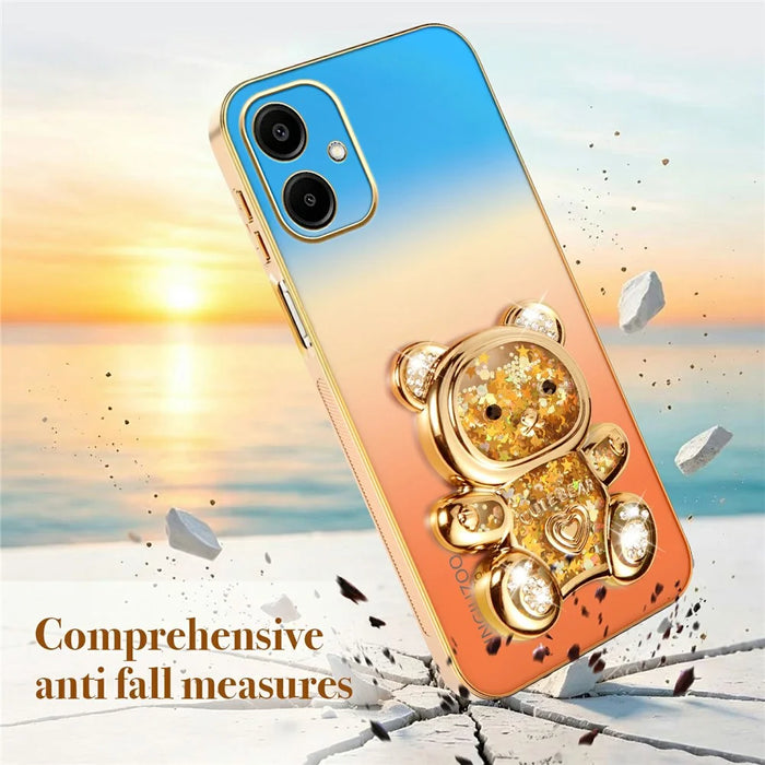 SINGIUZOO For Samsung Galaxy A06 4G Case Glitter Bear Kickstand Electroplated Gradient Color PC + TPU Phone Cover - Orange - 7