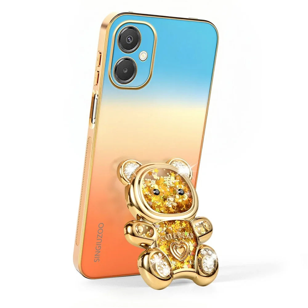 SINGIUZOO Electroplated Case For Samsung Galaxy A06 5G / M06 5G / F06 5G / M05 4G Glitter Bear Kickstand Gradient Color PC + TPU Phone Cover - Orange - 3