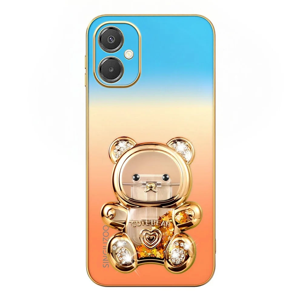 SINGIUZOO Electroplated Case For Samsung Galaxy A06 5G / M06 5G / F06 5G / M05 4G Glitter Bear Kickstand Gradient Color PC + TPU Phone Cover - Orange - 4