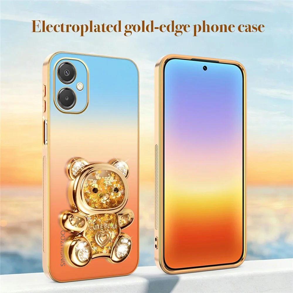 SINGIUZOO Electroplated Case For Samsung Galaxy A06 5G / M06 5G / F06 5G / M05 4G Glitter Bear Kickstand Gradient Color PC + TPU Phone Cover - Orange - 5