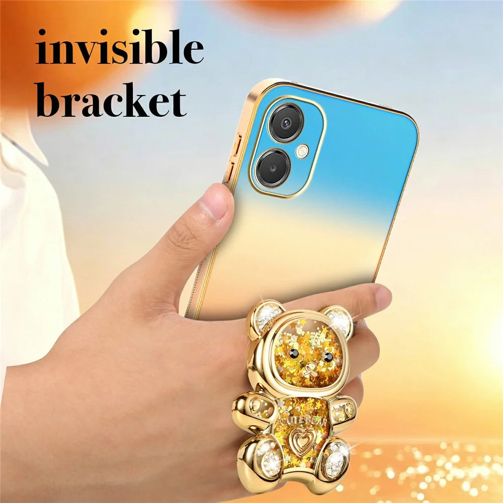 SINGIUZOO Electroplated Case For Samsung Galaxy A06 5G / M06 5G / F06 5G / M05 4G Glitter Bear Kickstand Gradient Color PC + TPU Phone Cover - Orange - 6