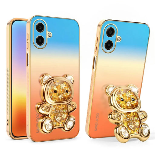SINGIUZOO Electroplated Case for Samsung Galaxy A08 5G / A08 4G / A07 4G / A07 5G / M07 4G Glitter Bear Kickstand Gradient Color PC + TPU Phone Cover - Orange - 1