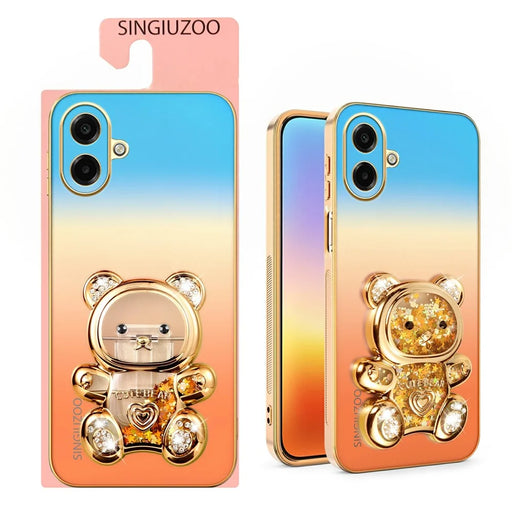 SINGIUZOO Electroplated Case for Samsung Galaxy A08 5G / A08 4G / A07 4G / A07 5G / M07 4G Glitter Bear Kickstand Gradient Color PC + TPU Phone Cover - Orange - 2