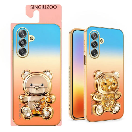 SINGIUZOO For Samsung Galaxy A26 5G Case Glitter Bear Kickstand Electroplated Gradient Color PC + TPU Phone Cover - Orange - 2
