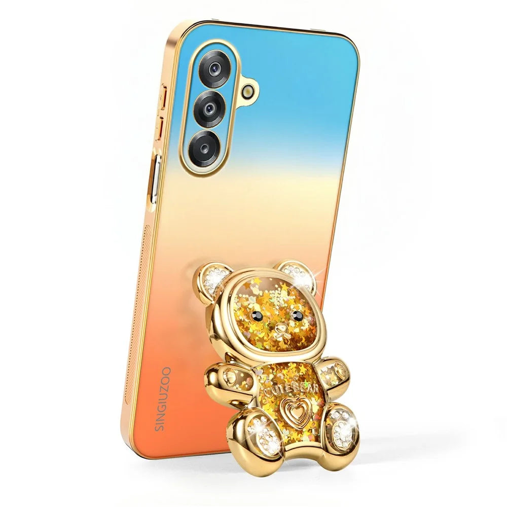 SINGIUZOO For Samsung Galaxy A26 5G Case Glitter Bear Kickstand Electroplated Gradient Color PC + TPU Phone Cover - Orange - 3