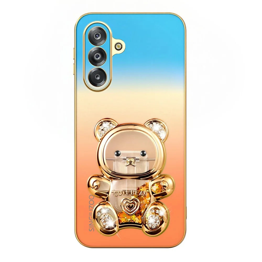 SINGIUZOO For Samsung Galaxy A26 5G Case Glitter Bear Kickstand Electroplated Gradient Color PC + TPU Phone Cover - Orange - 4