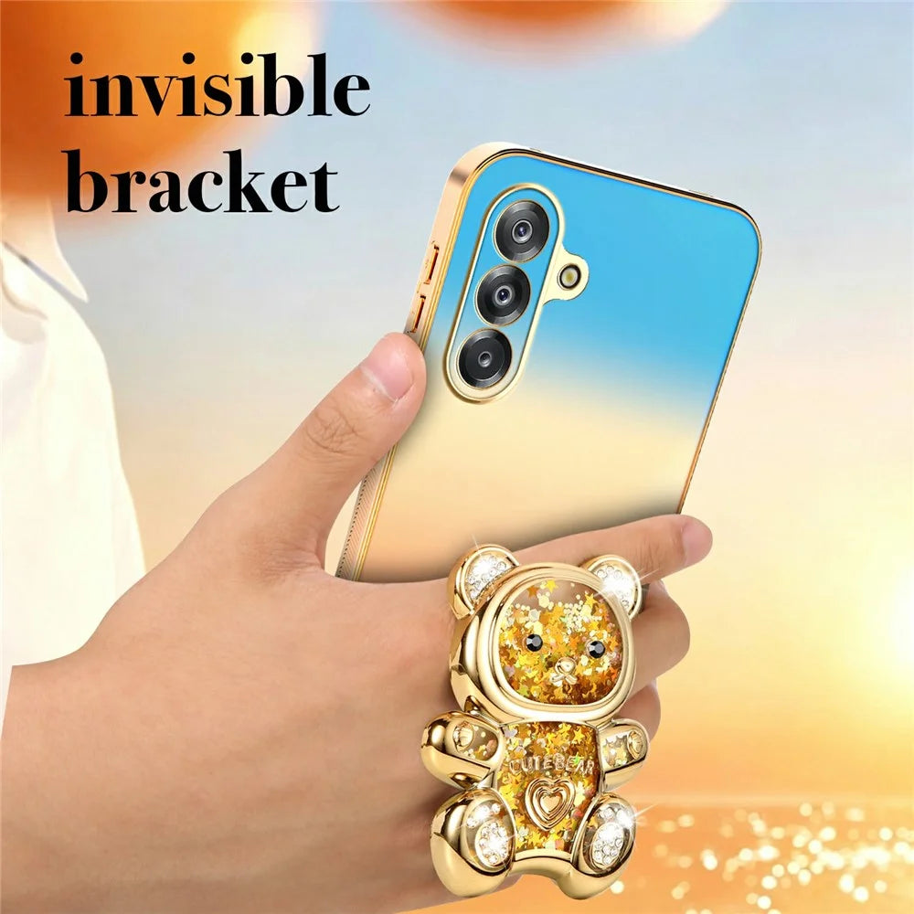 SINGIUZOO For Samsung Galaxy A26 5G Case Glitter Bear Kickstand Electroplated Gradient Color PC + TPU Phone Cover - Orange - 6
