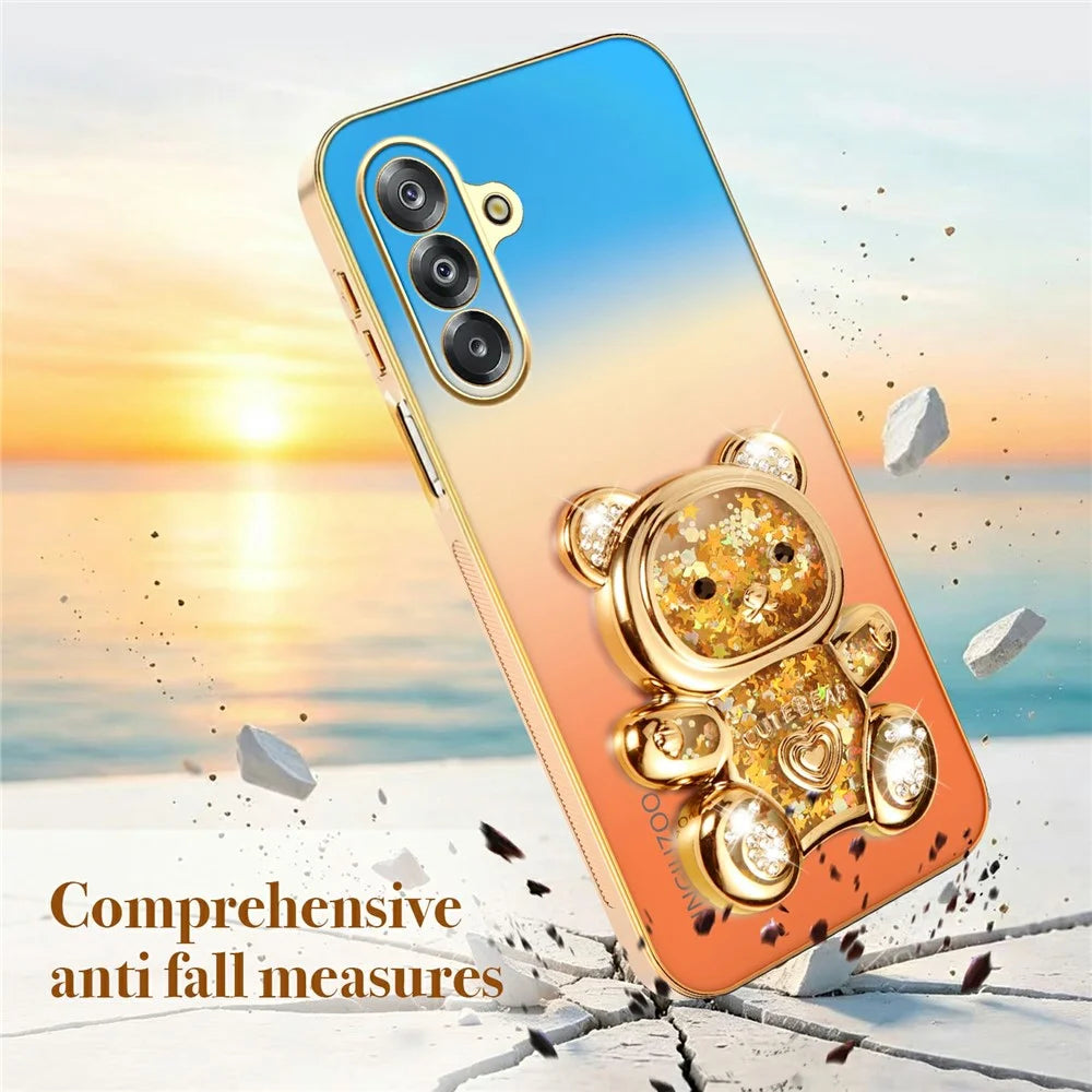 SINGIUZOO For Samsung Galaxy A26 5G Case Glitter Bear Kickstand Electroplated Gradient Color PC + TPU Phone Cover - Orange - 7