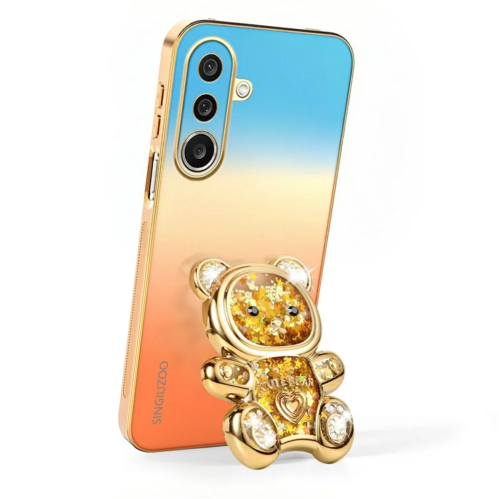 SINGIUZOO For Samsung Galaxy A27 5G Case Glitter Bear Kickstand Electroplated Gradient Color PC + TPU Phone Cover - Orange - 3
