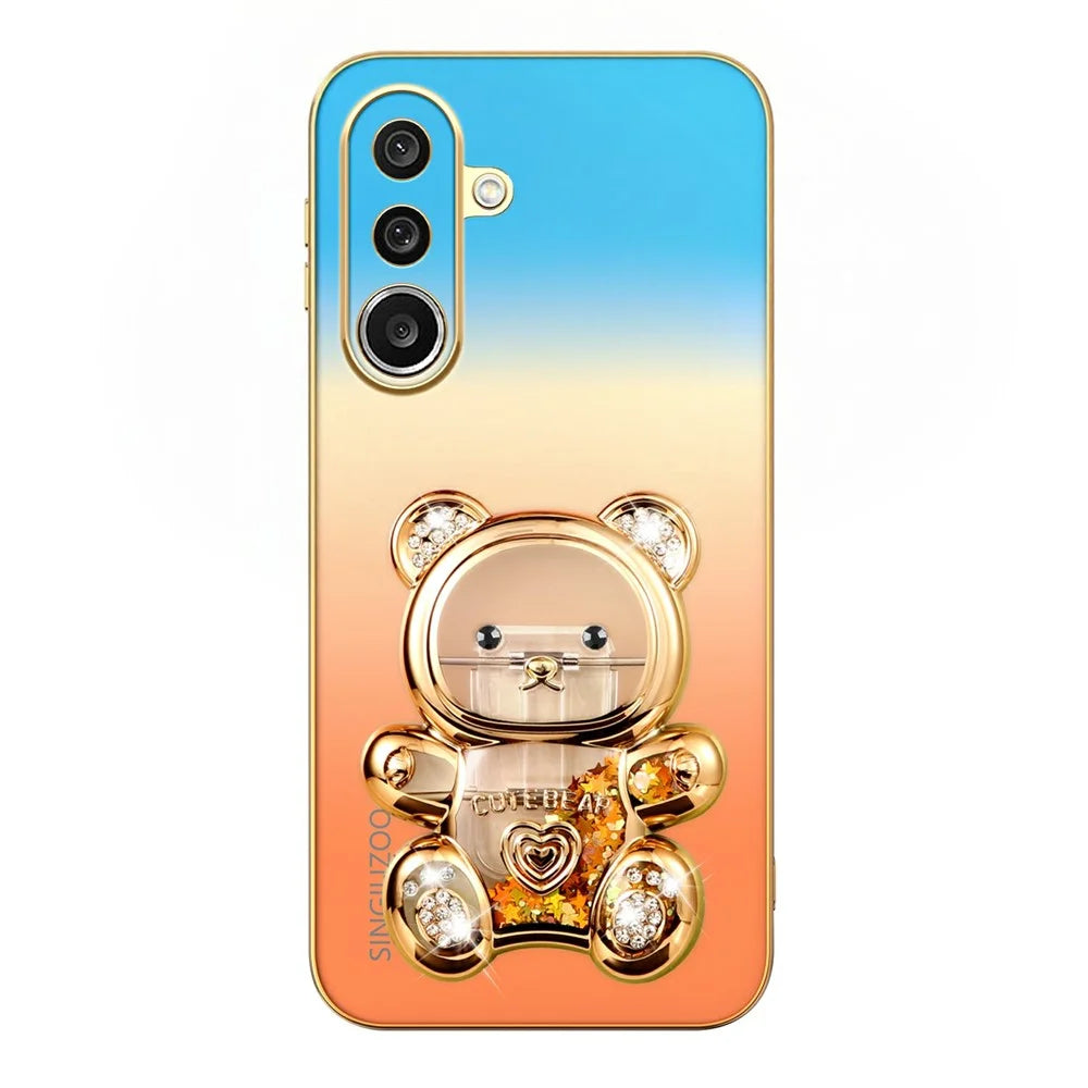 SINGIUZOO For Samsung Galaxy A27 5G Case Glitter Bear Kickstand Electroplated Gradient Color PC + TPU Phone Cover - Orange - 4