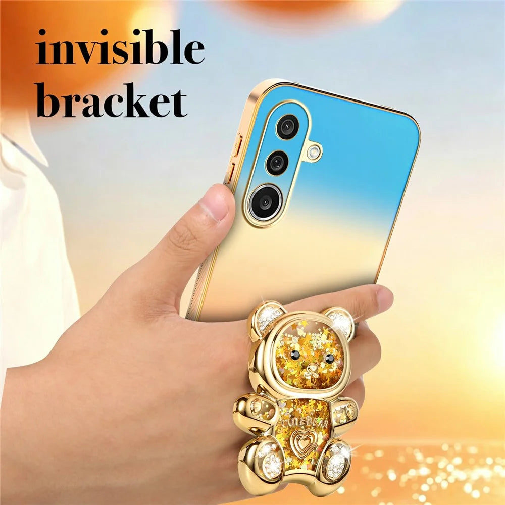 SINGIUZOO For Samsung Galaxy A27 5G Case Glitter Bear Kickstand Electroplated Gradient Color PC + TPU Phone Cover - Orange - 6