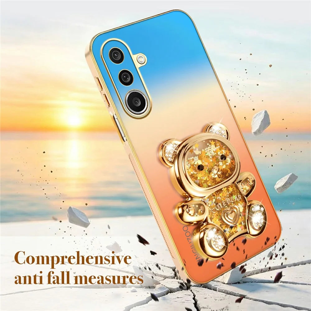 SINGIUZOO For Samsung Galaxy A27 5G Case Glitter Bear Kickstand Electroplated Gradient Color PC + TPU Phone Cover - Orange - 7