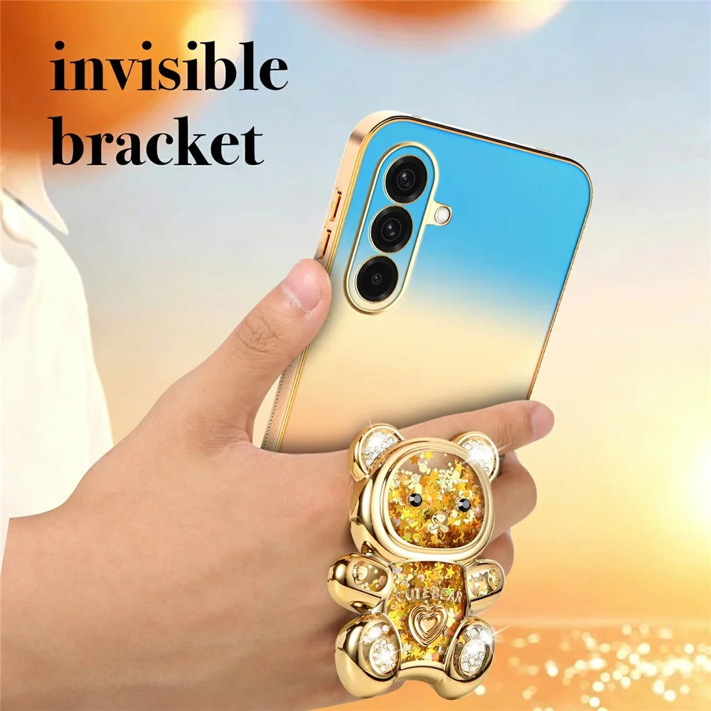 SINGIUZOO For Samsung Galaxy A36 5G Case Glitter Bear Kickstand Electroplated Gradient Color PC + TPU Phone Cover - Orange - 6