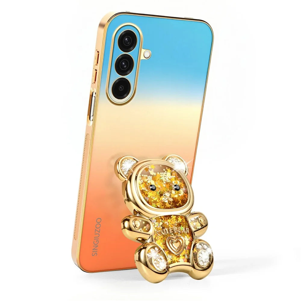 SINGIUZOO For Samsung Galaxy A37 5G Case Glitter Bear Kickstand Electroplated Gradient Color PC + TPU Phone Cover - Orange - 3