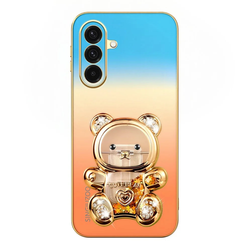 SINGIUZOO For Samsung Galaxy A37 5G Case Glitter Bear Kickstand Electroplated Gradient Color PC + TPU Phone Cover - Orange - 4